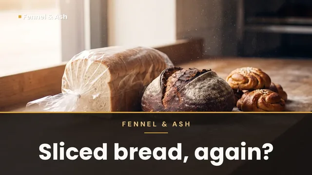 Fennel & Ash ad for Google YouTube thumbnail (16:9), negative framing: "Sliced bread, again?"