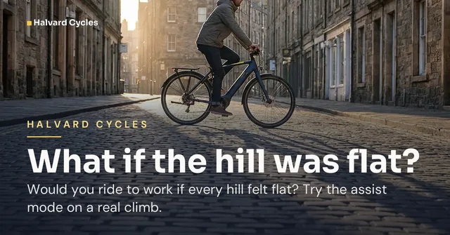 Halvard Cycles ad for Google Responsive Display (landscape) (1.91:1), interrogative framing: "What if the hill was flat?"