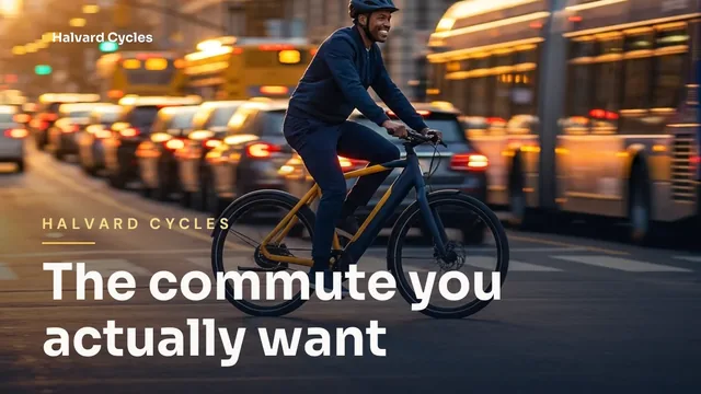 Halvard Cycles ad for X Feed image (16:9), positive framing: "The commute you actually want"