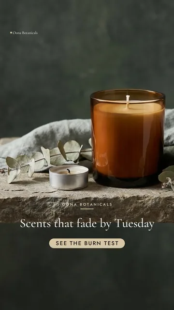 Oona Botanicals ad for TikTok In-feed (9:16), negative framing: "Scents that fade by Tuesday", call to action "See the burn test"