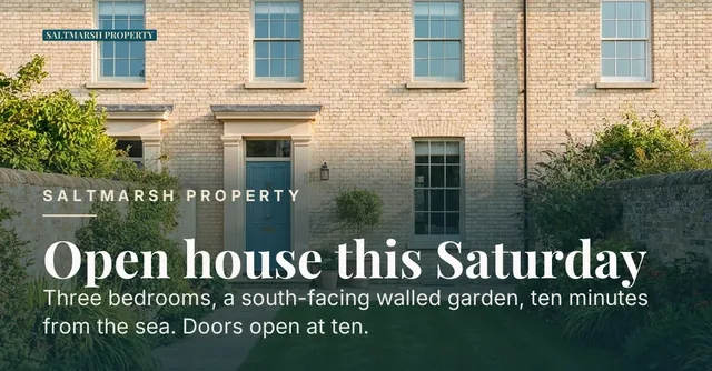 Saltmarsh Property ad for LinkedIn Single image (1.91:1), positive framing: "Open house this Saturday"