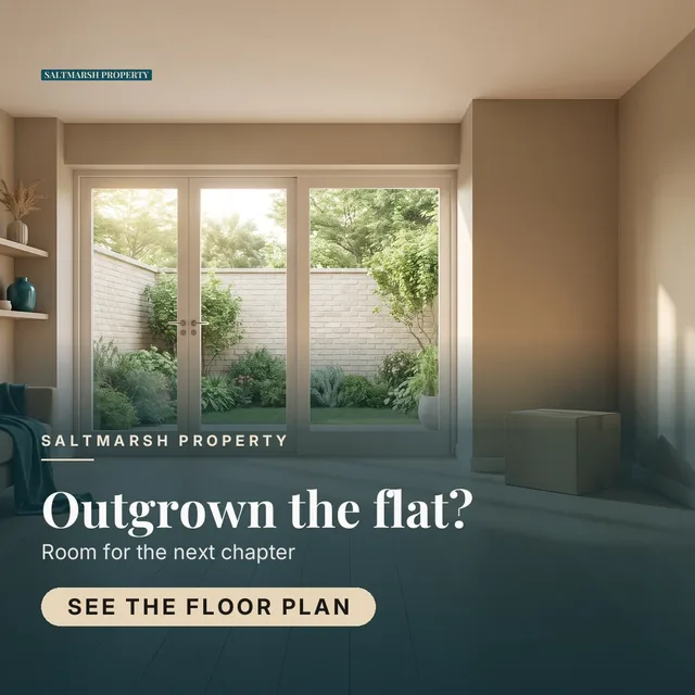 Saltmarsh Property ad for Meta Feed square (1:1), negative framing: "Outgrown the flat?", call to action "See the floor plan"