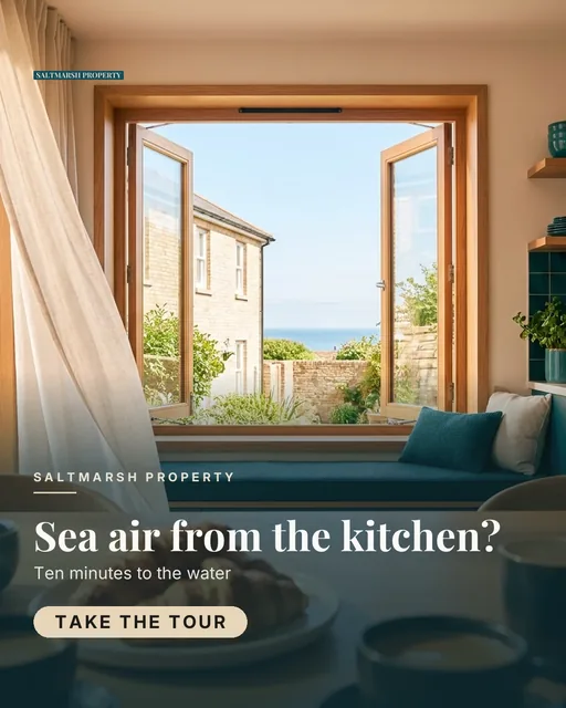 Saltmarsh Property ad for Meta Feed vertical (4:5), interrogative framing: "Sea air from the kitchen?", call to action "Take the tour"