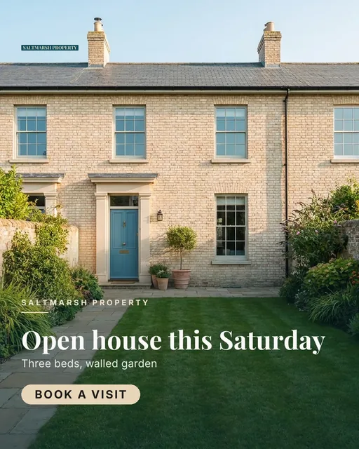Saltmarsh Property ad for Meta Feed vertical (4:5), positive framing: "Open house this Saturday", call to action "Book a visit"