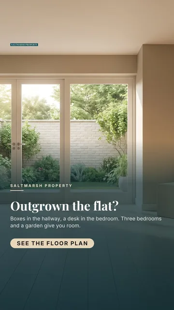 Saltmarsh Property ad for Meta Story / Reel (9:16), negative framing: "Outgrown the flat?", call to action "See the floor plan"