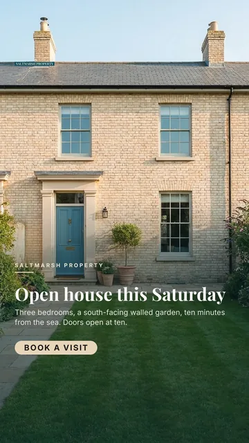 Saltmarsh Property ad for Meta Story / Reel (9:16), positive framing: "Open house this Saturday", call to action "Book a visit"