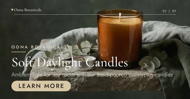 Oona Botanicals social kit plate plate-02, Google Responsive Display (landscape) (1.91:1), Photo report style: "Soft Daylight Candles"